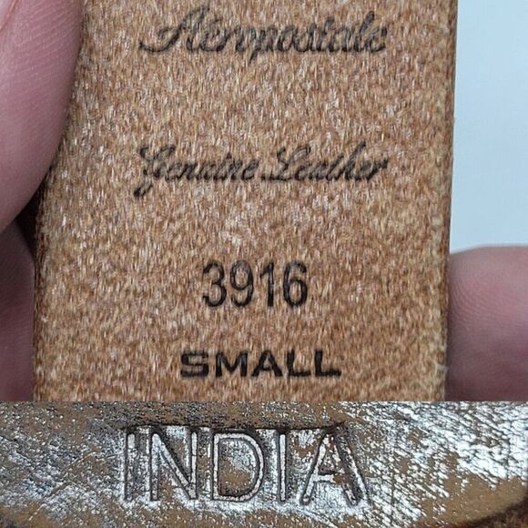 Aeropostale Western Studded Rhinestone Leather Belt Sz S Tan Metallic Silver‎ - Picture 3 of 11